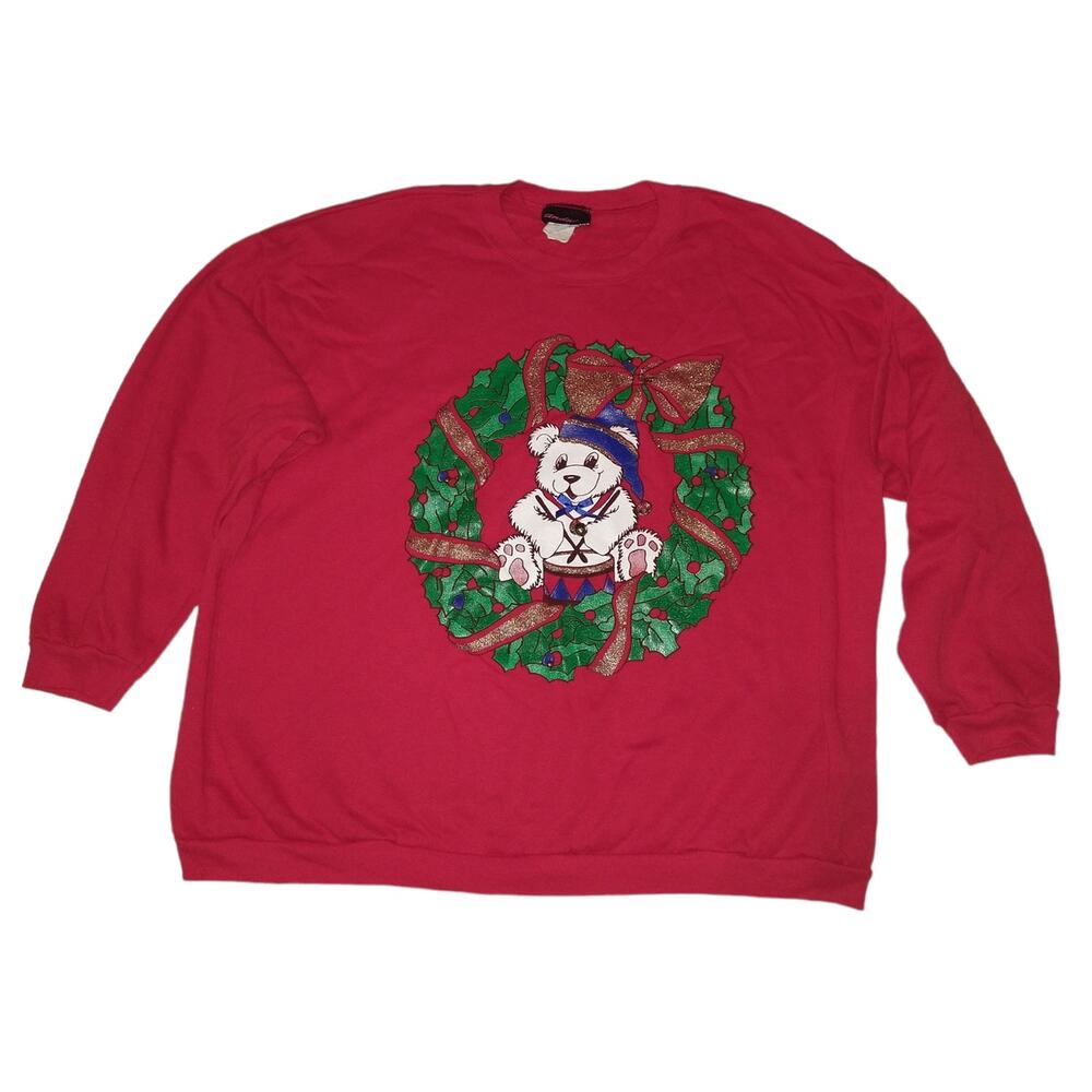 Vintage 80s Andover Christmas Teddy Bear Sweatshirt Large Ugly Holiday Sweater